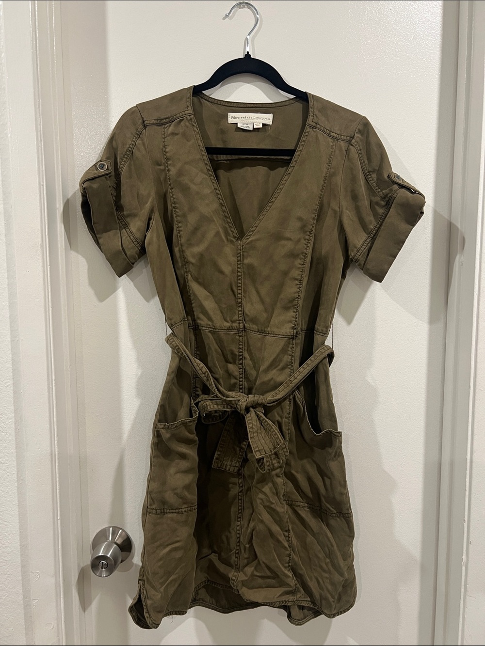 Pilcro and the Letterpress Olive Utility Mini Dress with Tie Waist Size XS